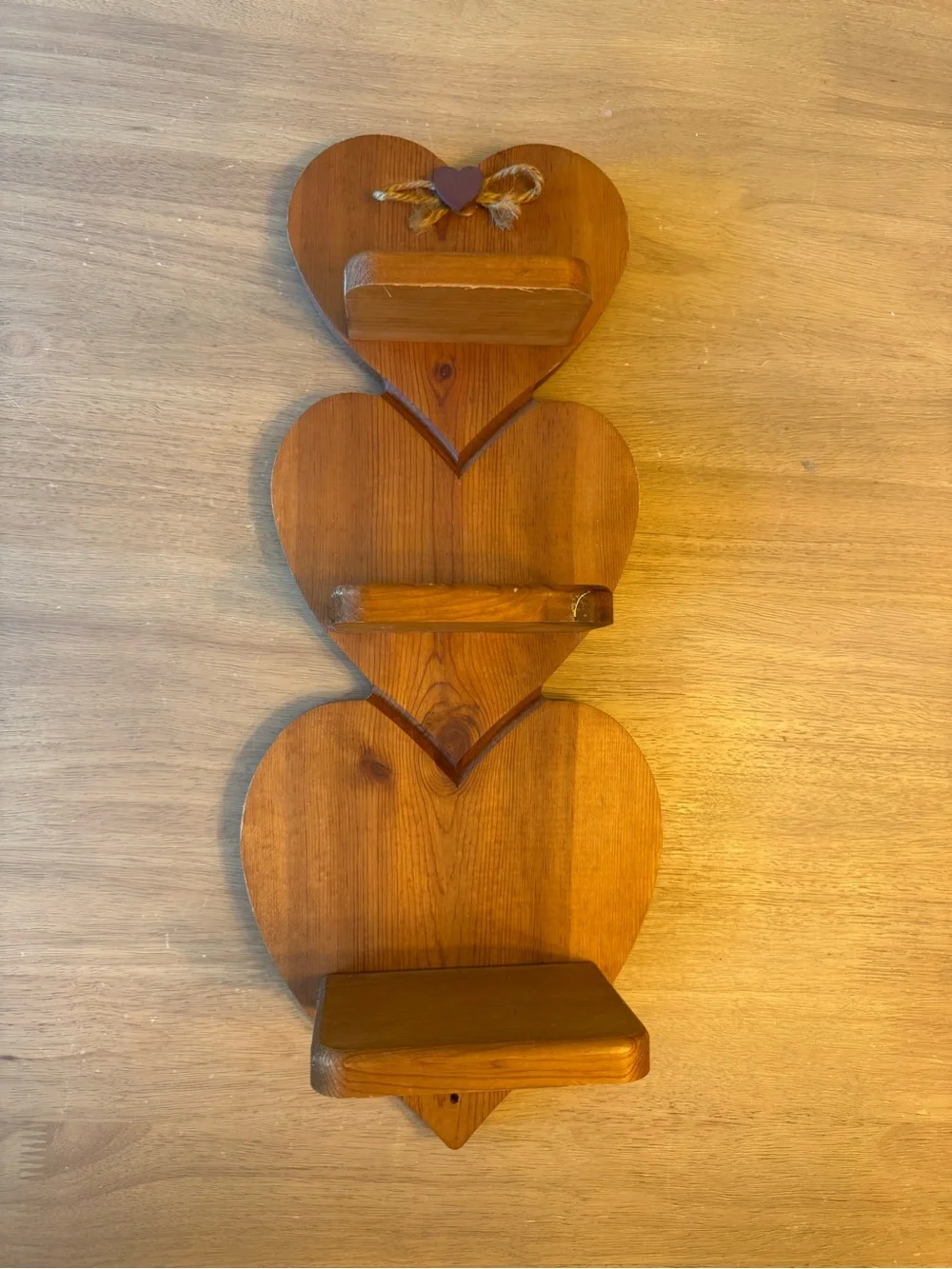 Vintage Handmade Wooden 3 Heart Shelf Wall Hanging Cottagecore
